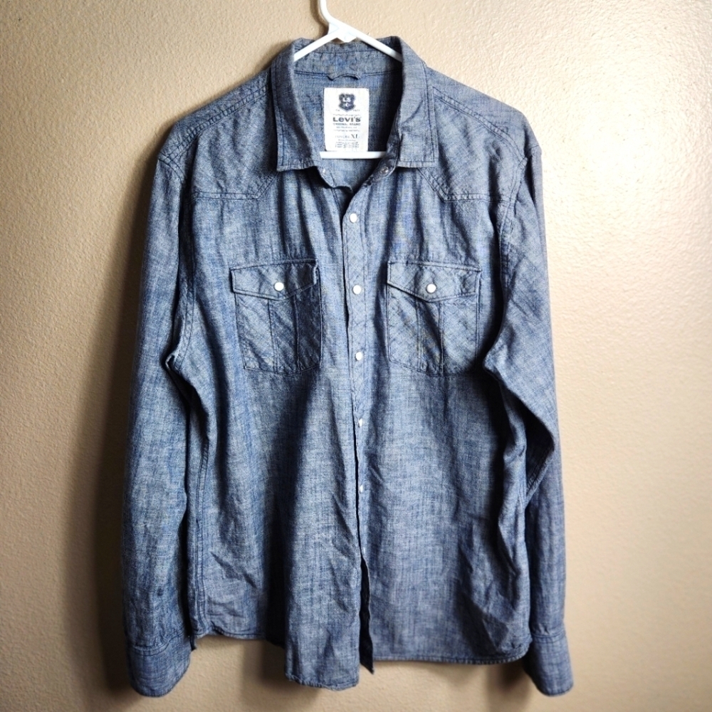 Levis Mens 100% Cotton Long Sleeve Pearl Snap Western Shirt |L|